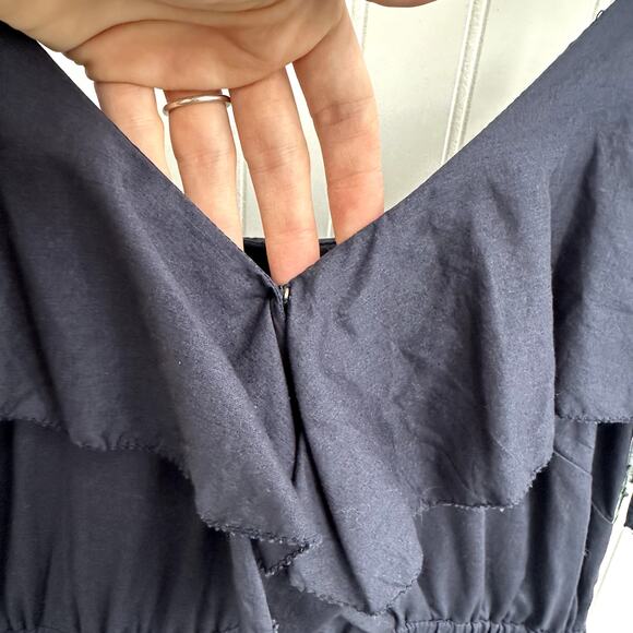 Trovata Birds of Paradis Lisboa Dress Navy Blue V Neck Maxi Sleeveless XS NWT - Picture 4 of 10